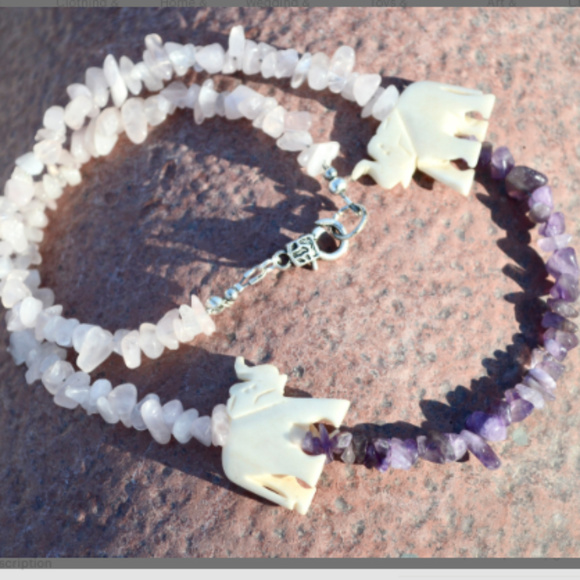 Conceptual Subculture Jewelry - Rose Quartz Amethyst Elephant Gemstone Necklace